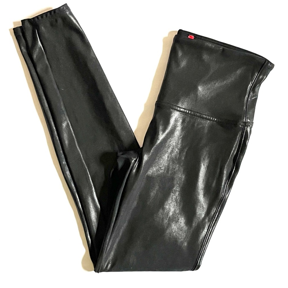 Spanx Black Faux Leather High Waisted Leggings Size L